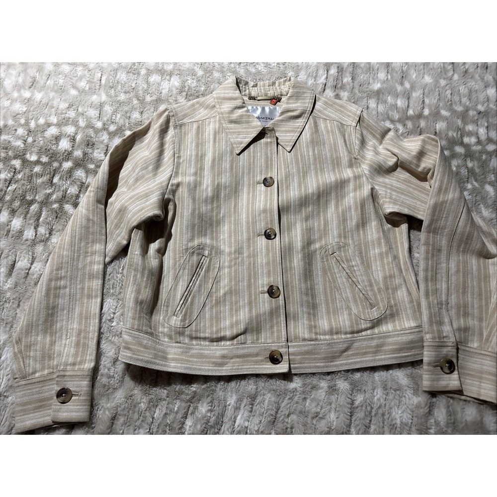 Isaac Mizrahi jacket linen cotton beige white stripes Resort Beach Wear Size XL